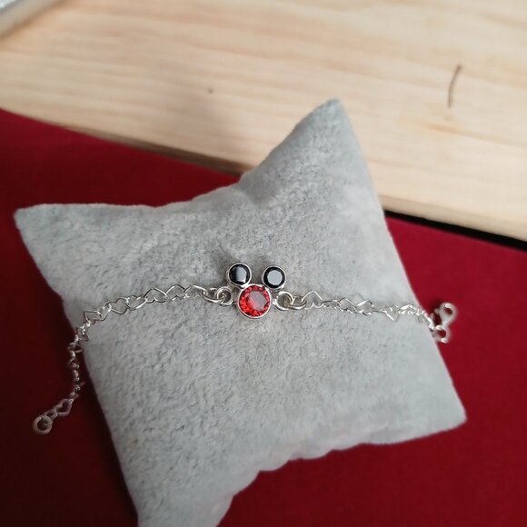 Mickey Mouse Heart Link Chain Bracelet Sterling Silver 925 - Picture 1 of 4